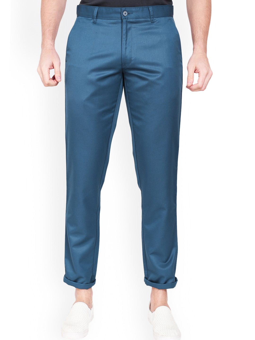 AD & AV Men Teal Blue Classic Regular Fit Easy Wash Chinos Trousers