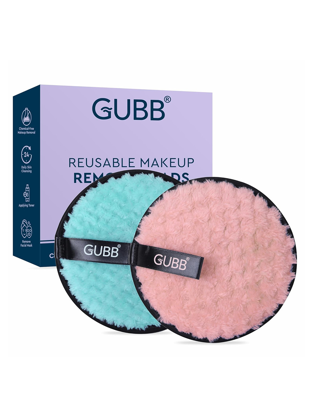 GUBB Set of 2 Facial Cotton Pads for Face Makeup Remover Wipes- Pink & Beige
