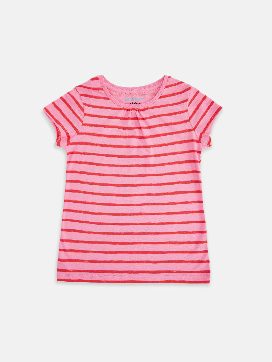 Pantaloons Junior Girls Pink Striped T-shirt