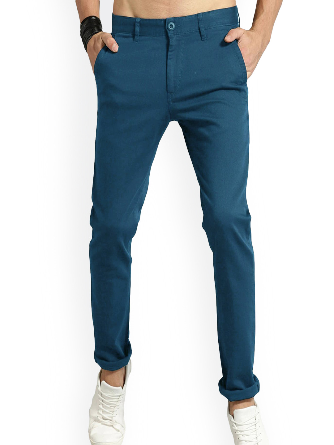 AD & AV Men Teal Blue Solid Classic Easy Wash Trousers