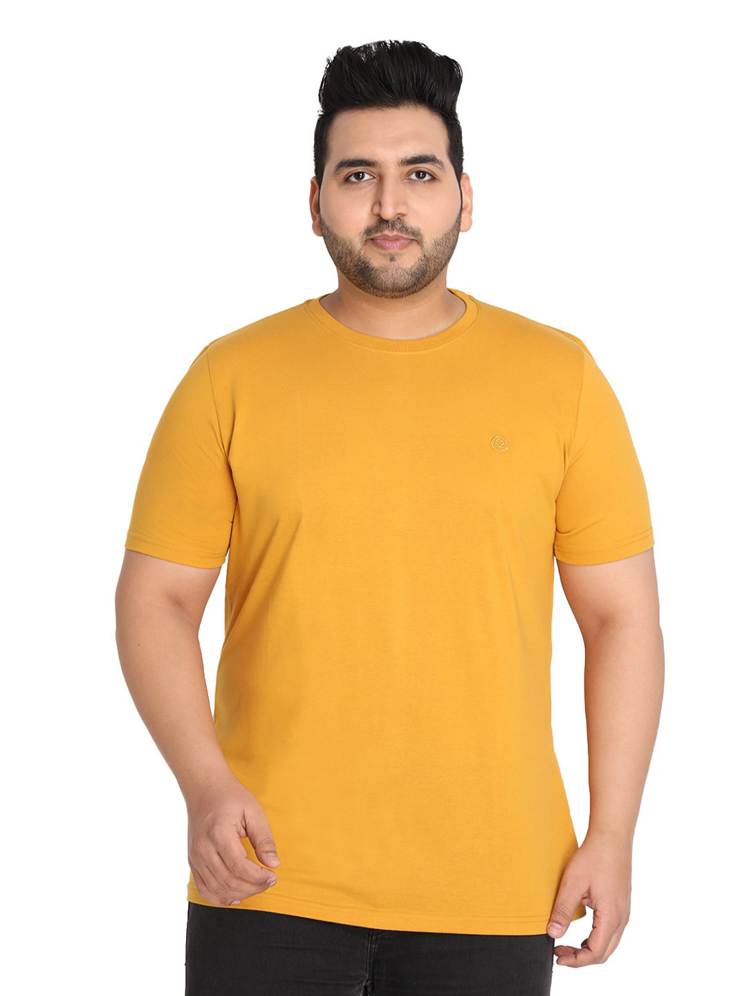 CHKOKKO Plus Men Mustard Yellow Outdoor T-shirt