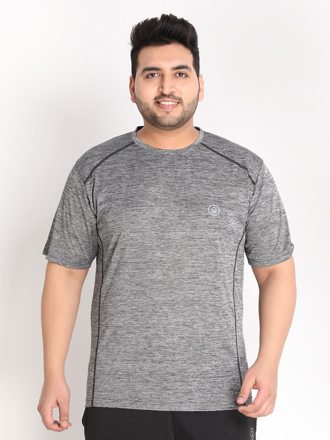CHKOKKO Plus Men Grey Solid Dri-FIT T-shirt