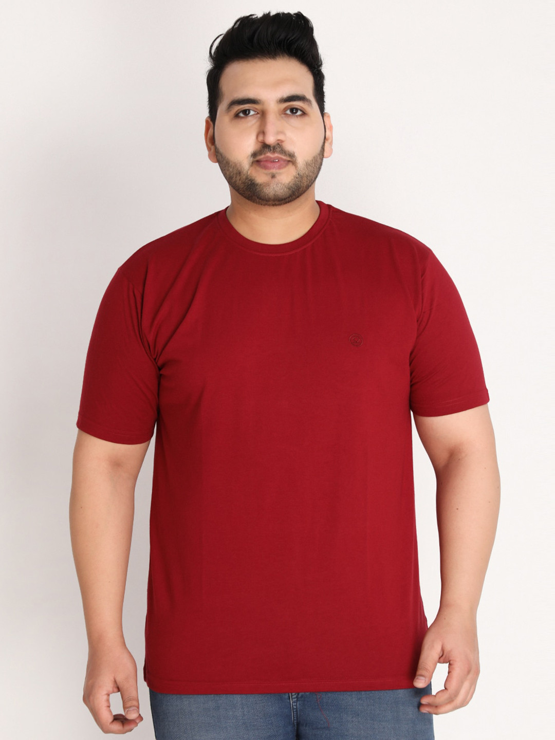 CHKOKKO Plus Men Maroon Solid T-shirt