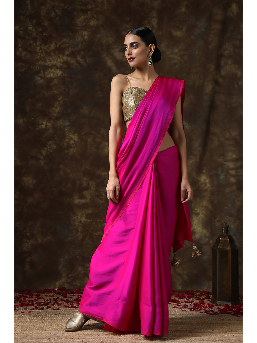 Swtantra Pink & Red Satin Saree
