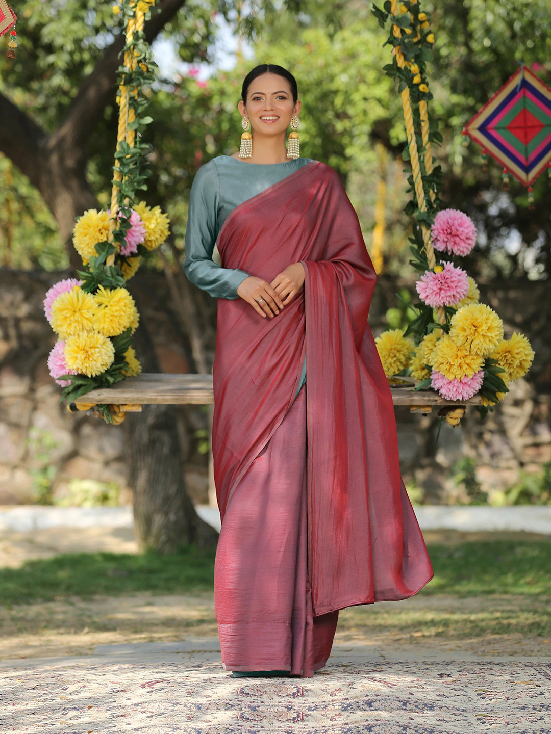 Swtantra Ghazal & Paradise Satin Saree With Pendants