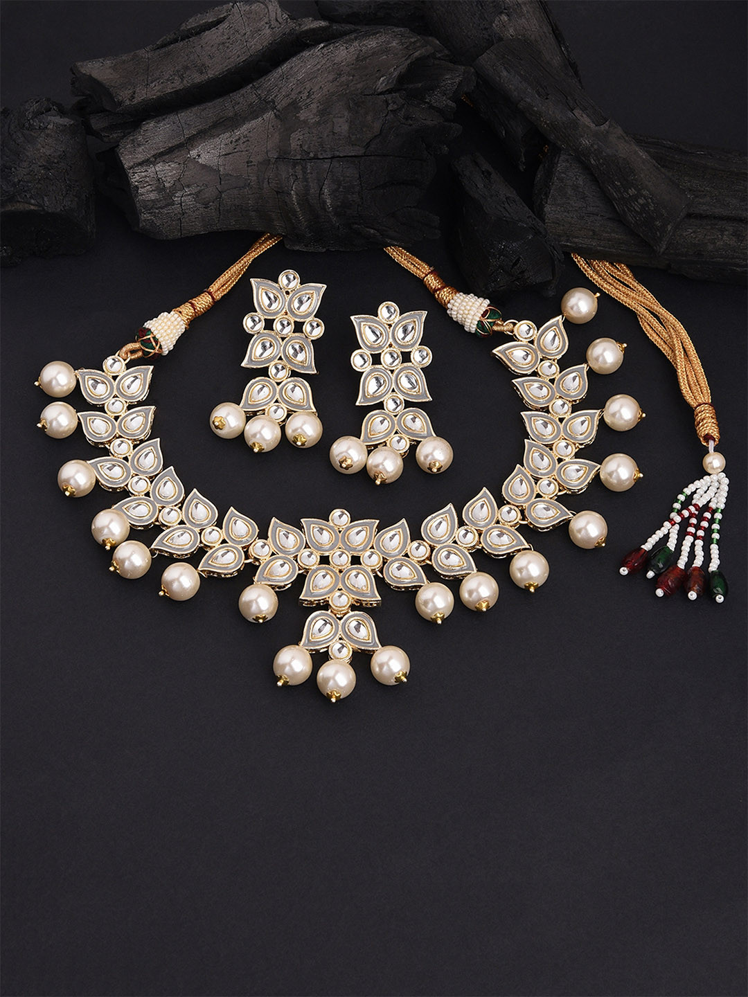 Fida Women Pink & Gold-Toned Pearl Jewellery Set