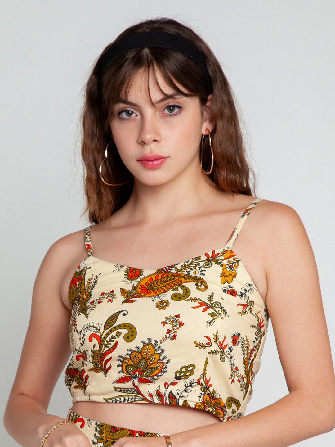 Zink London Cream-Coloured Floral Print Maxi Longline Top