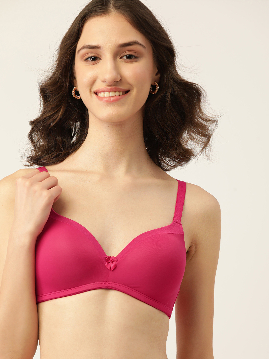 DressBerry Fuchsia Pink Solid Lightly Padded T-shirt Bra