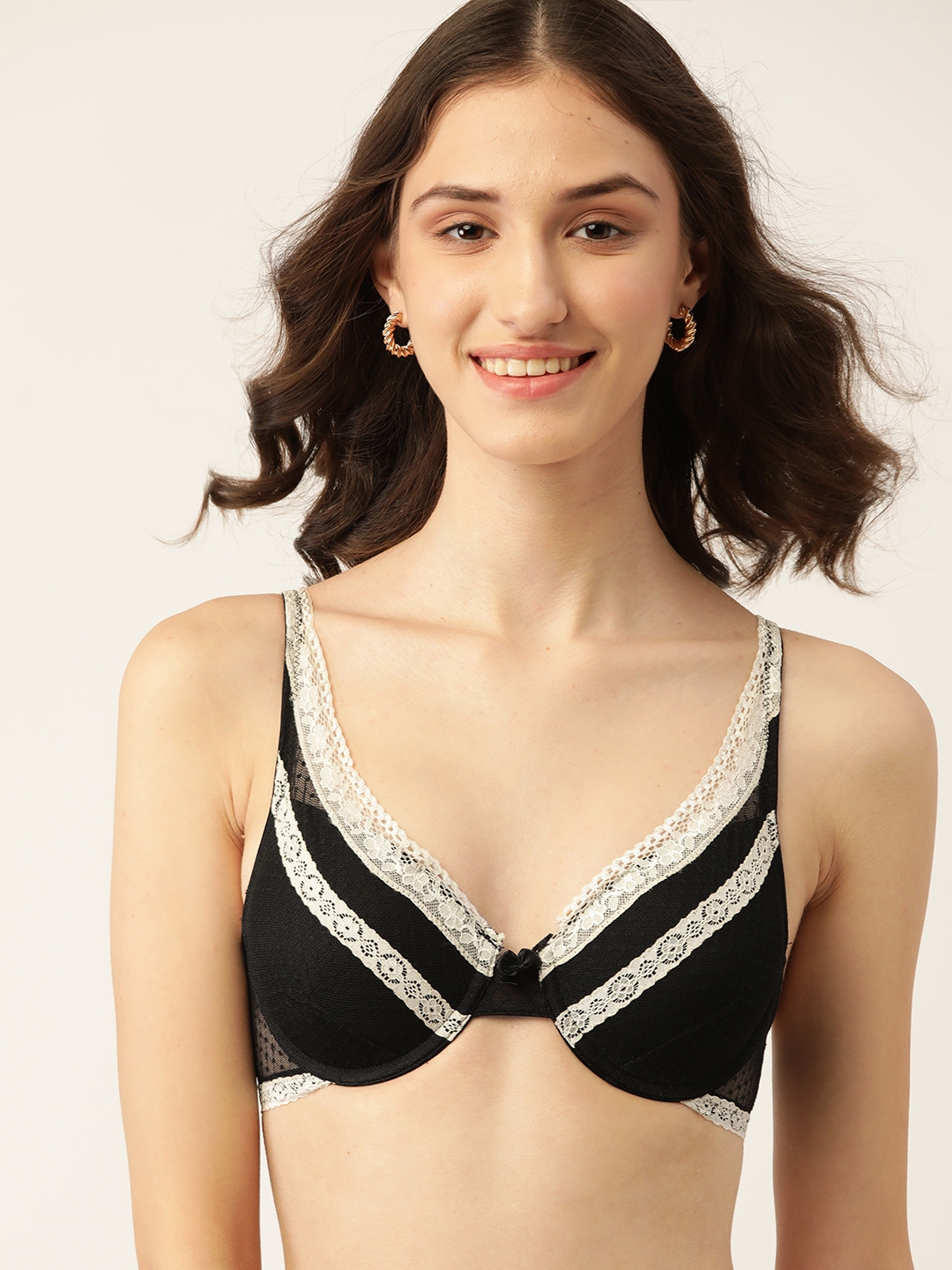 Buy DressBerry Black Off White Underwired Lightly Padded Floral Lace Bra Bra for Women 18284026 Myntra