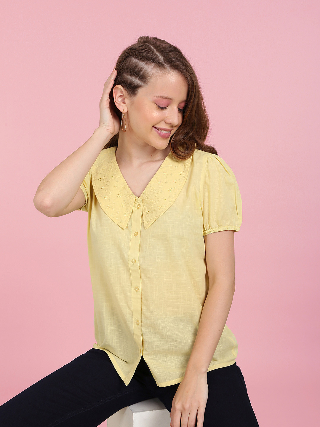 Flying Machine Yellow Pure Cotton Top