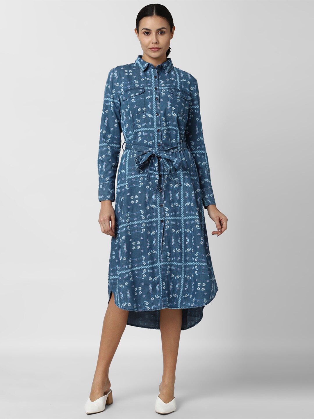 Van Heusen Woman Navy Blue Shirt Midi Dress