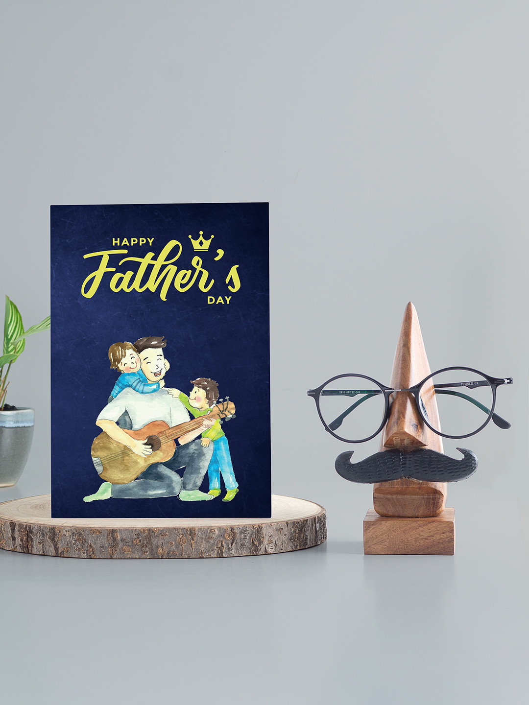 Golden Peacock Men Navy Blue Father's Day Greeting Card With Handcrafted Eyeglass Holder