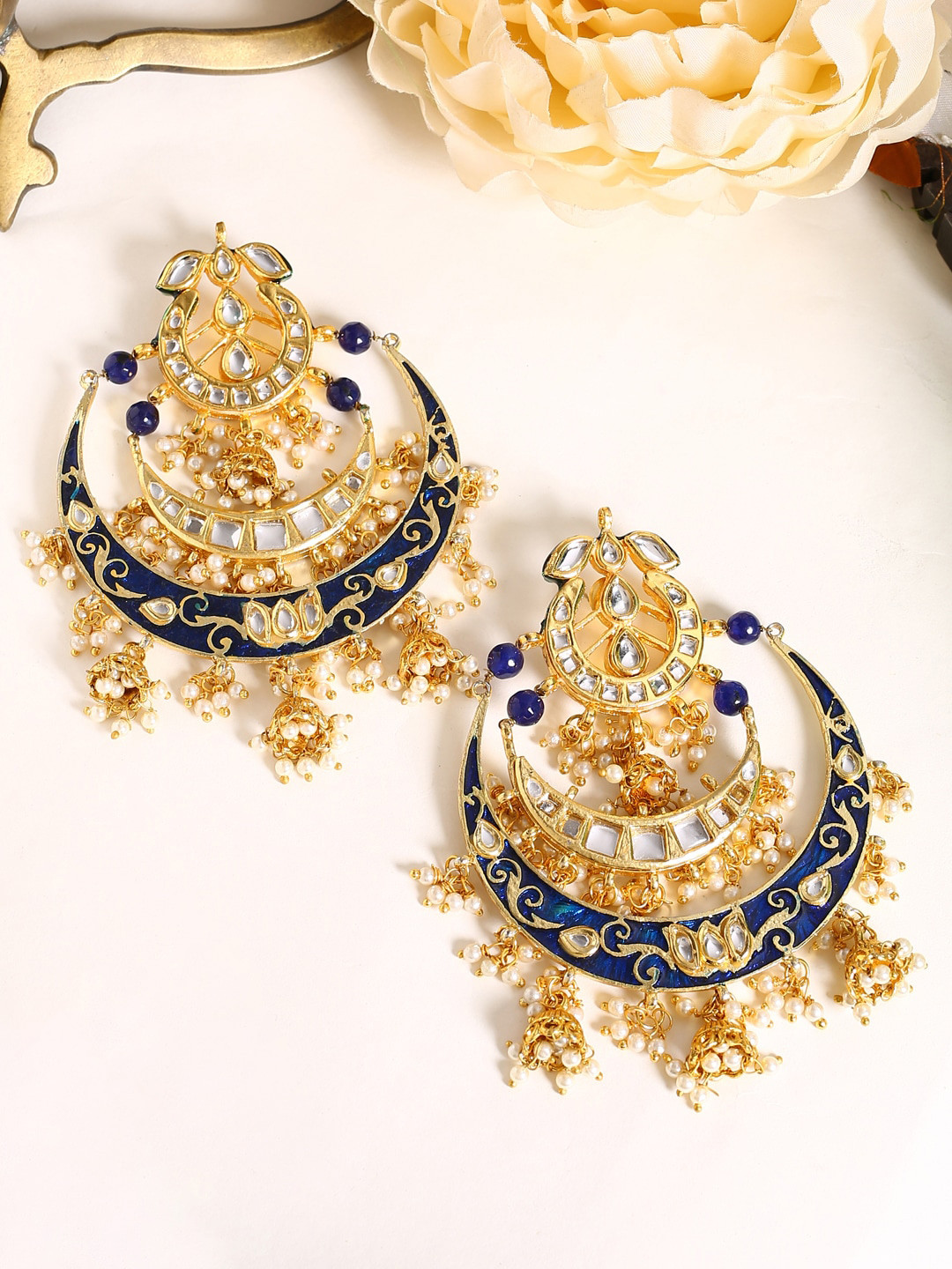 Shoshaa Blue Crescent Shaped Chandbalis Earrings