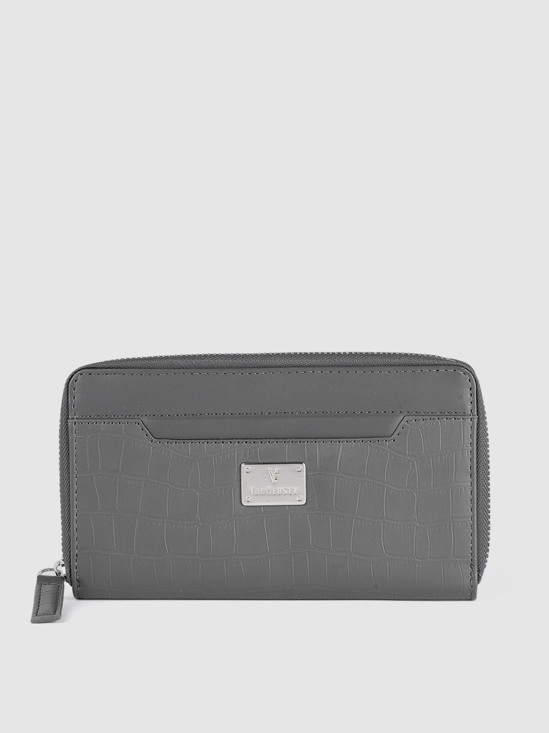 Van Heusen Women Grey Croc Textured Zip Around Wallet