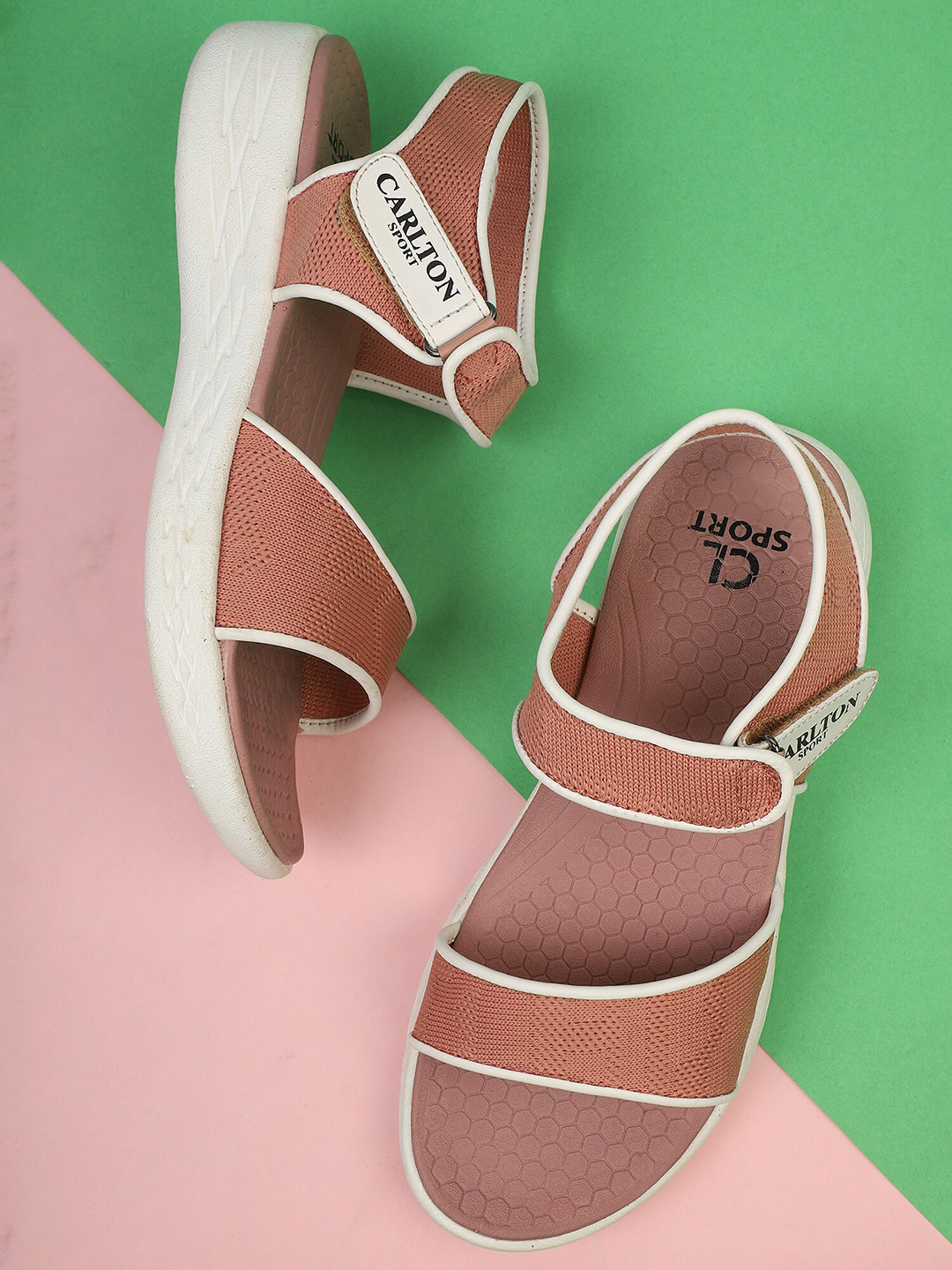 Carlton London sports Women Peach & White Textured Sports Sandals