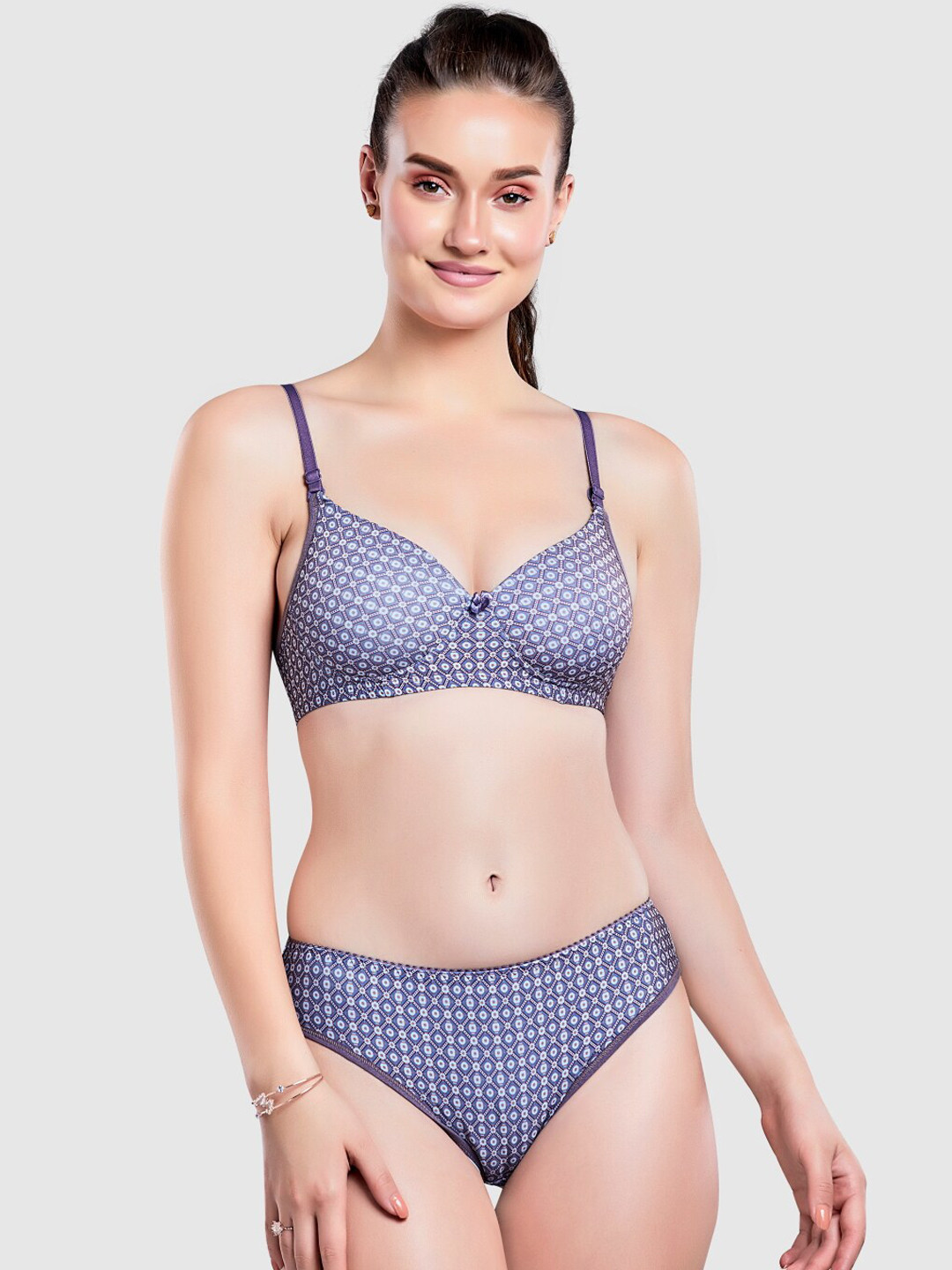 Lady Love Blue Printed Padded Lingerie Set LLSET9042