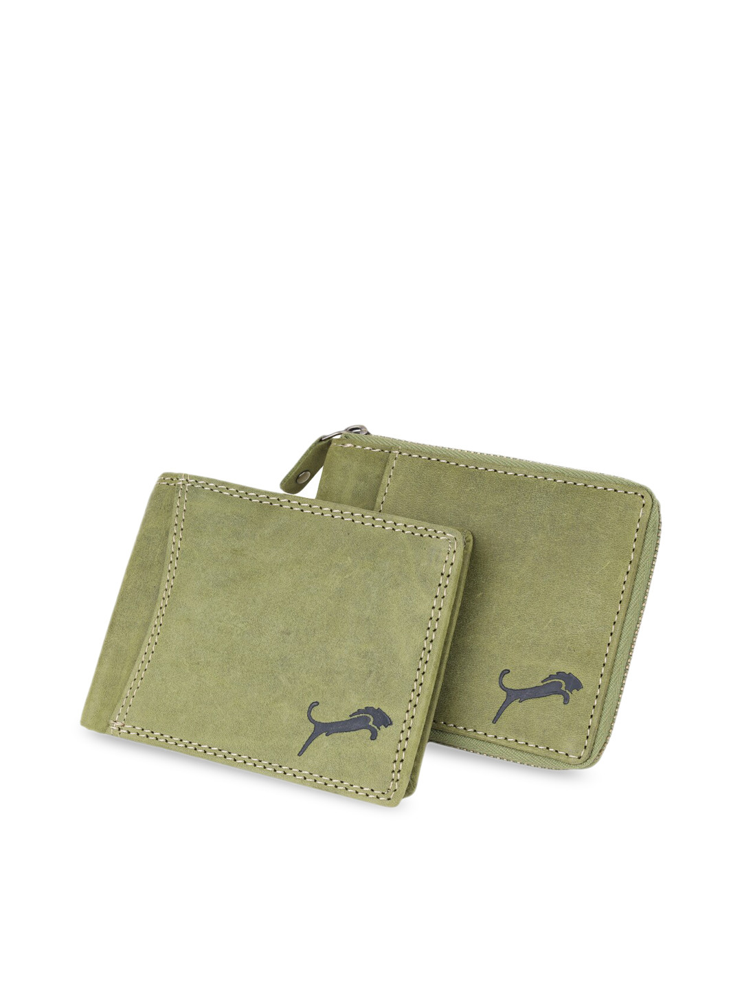 WILD EDGE Olive-Green Solid Genuine Leather Accessory Gift Set