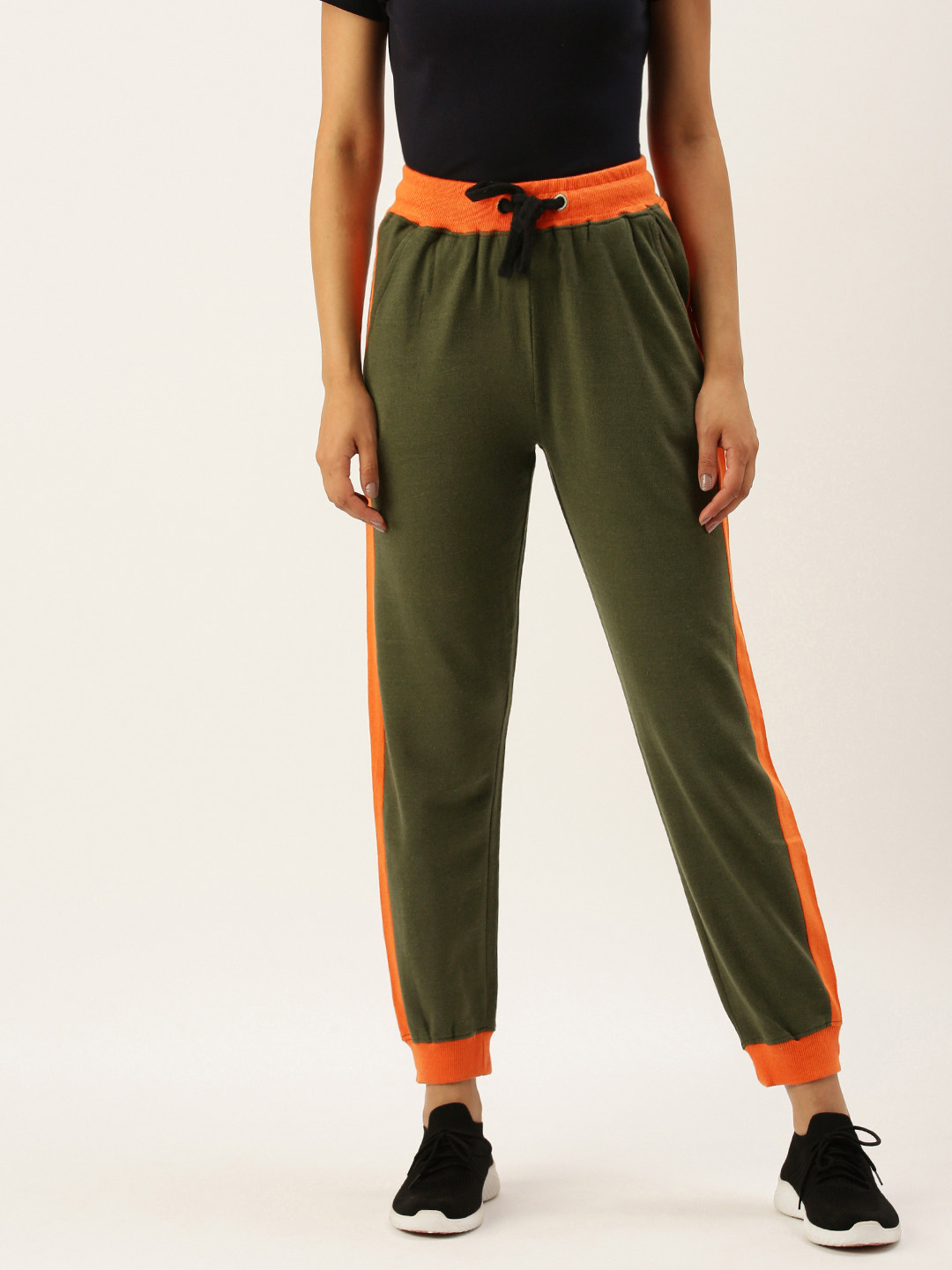 ARISE Women Olive Green Side Stripe Detail Track Pant