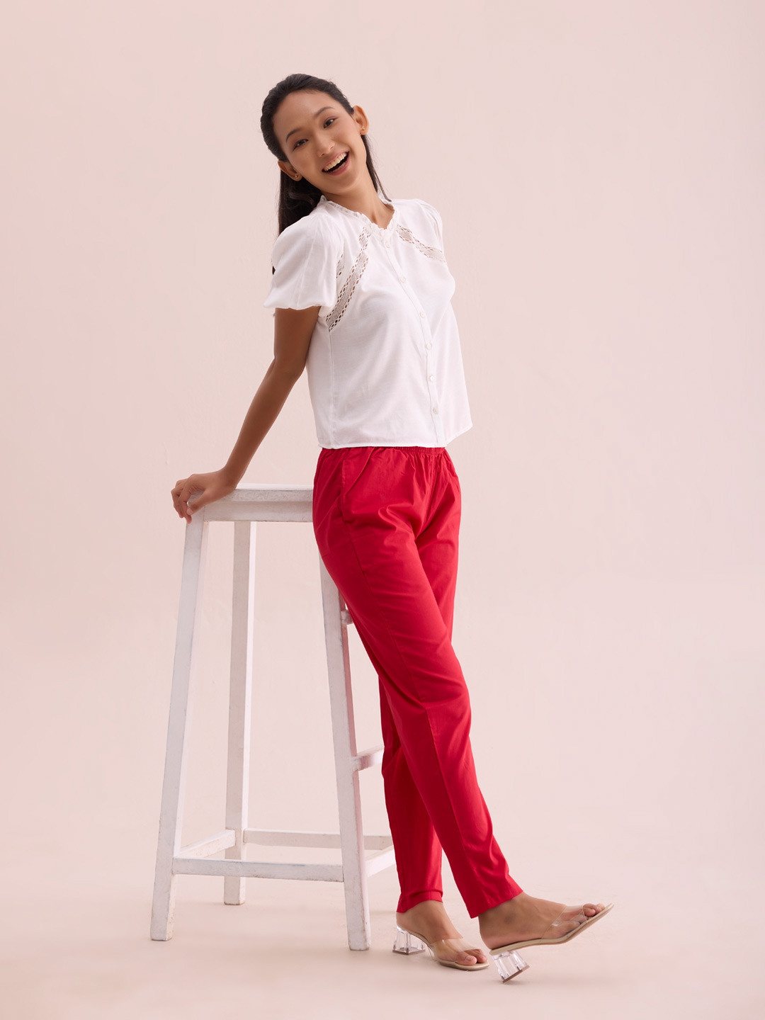 Go Colors Women Red Tapered Fit Trousers