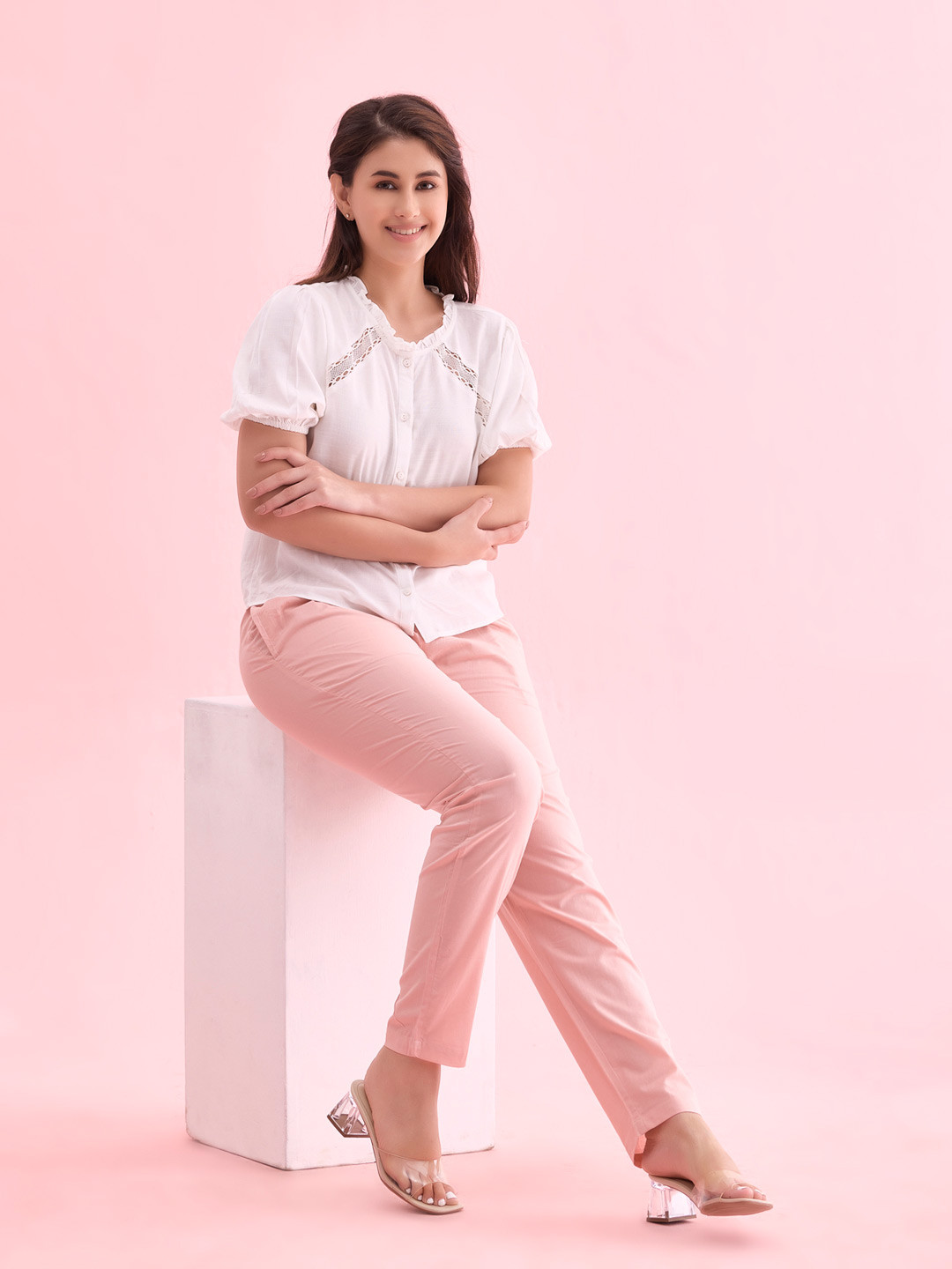 Go Colors Women Pink Tapered Fit Trousers