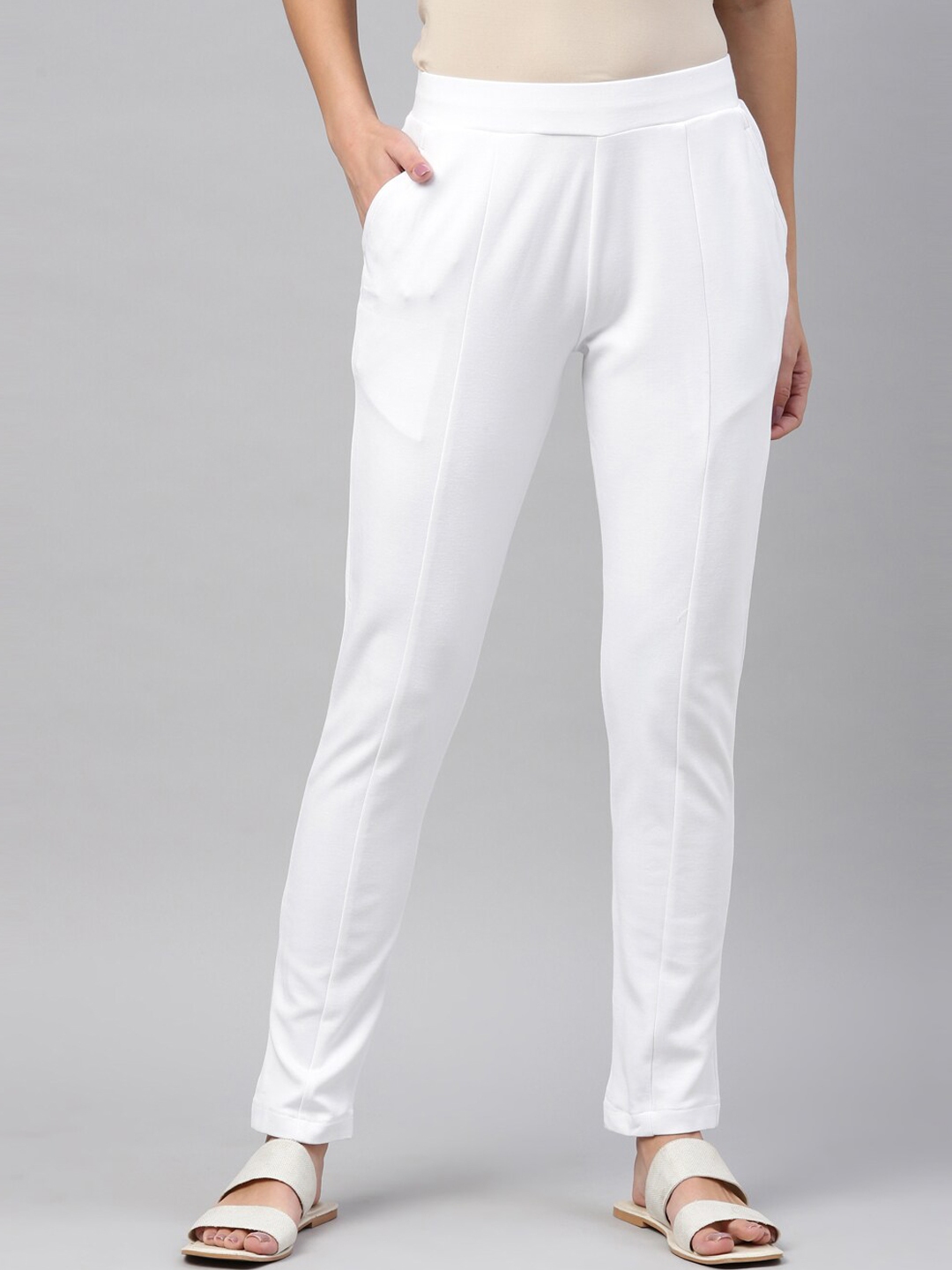 Buy Go Colors Women White Slim Fit Trousers - Trousers for Women 18289884