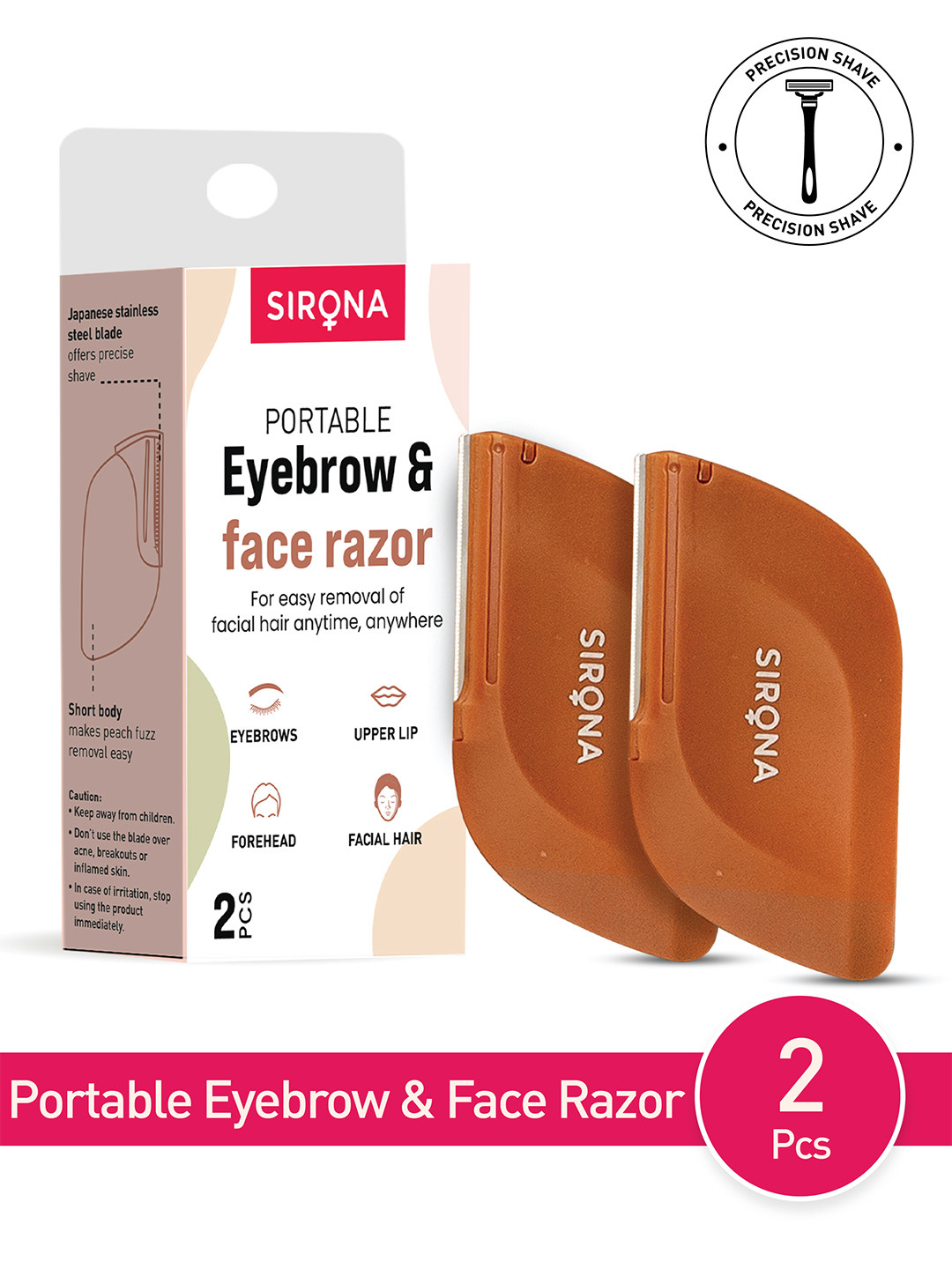 Sirona Set of 2 Portable Eyebrow & Face Razors - Brown