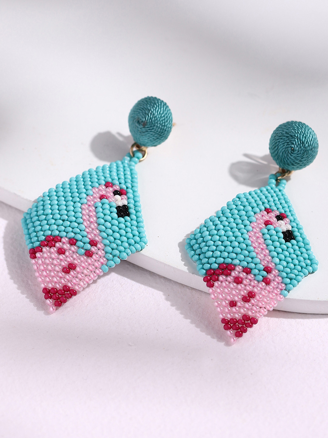 DEEBACO Turquoise Blue & Pink Contemporary Drop Earrings
