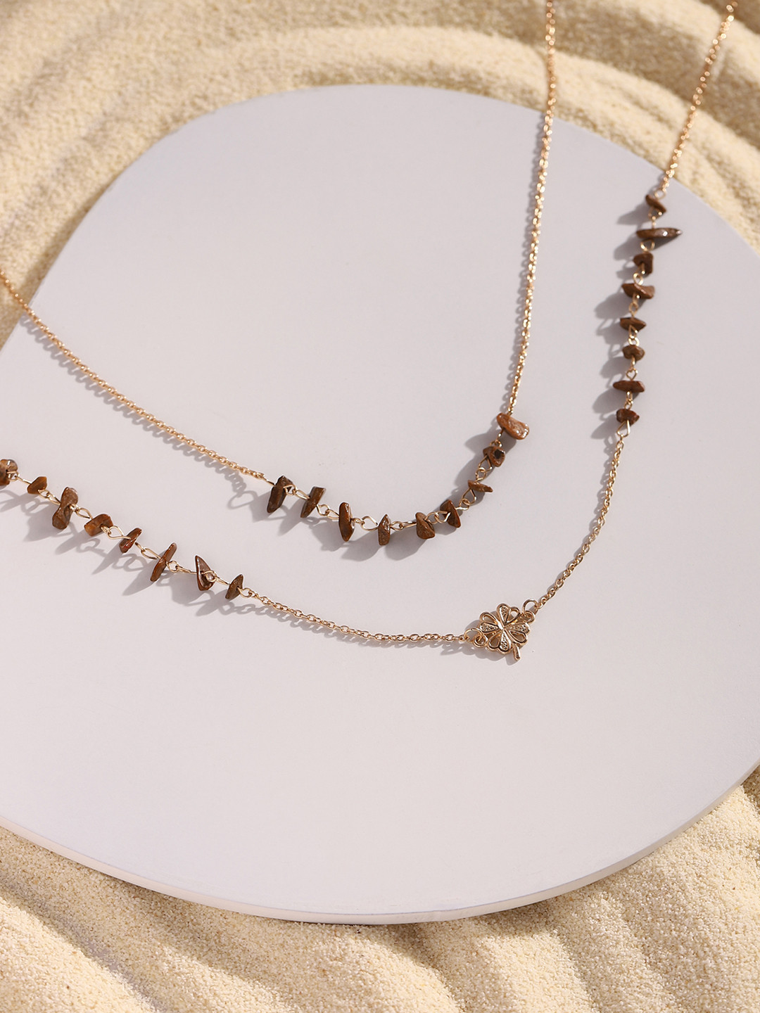 DEEBACO Gold-Toned Natural Stone Charm Necklace