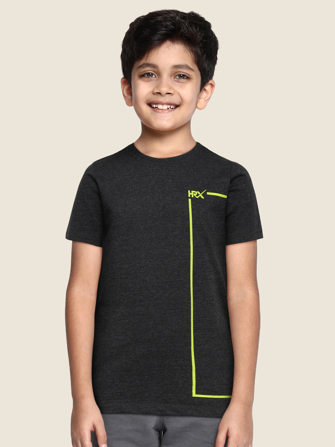 HRX by Hrithik Roshan Boys Charcoal Typography Printed Lifestyle T-shirt