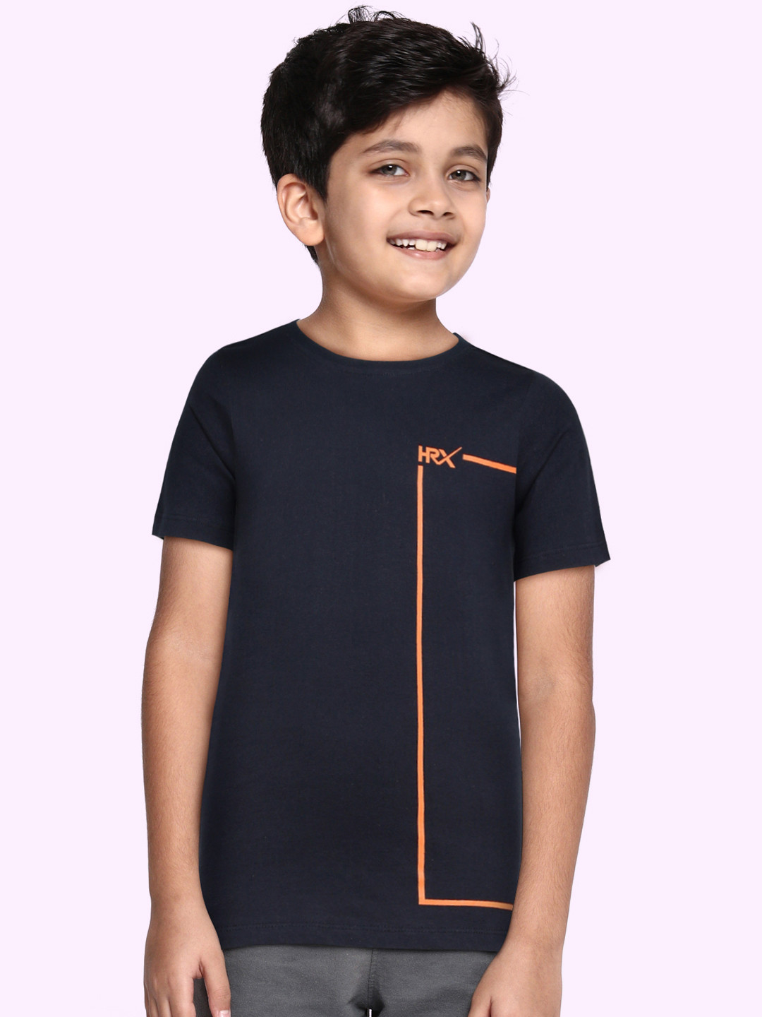 HRX by Hrithik Roshan Boys Navy Blue Typography Printed Lifestyle T-shirt