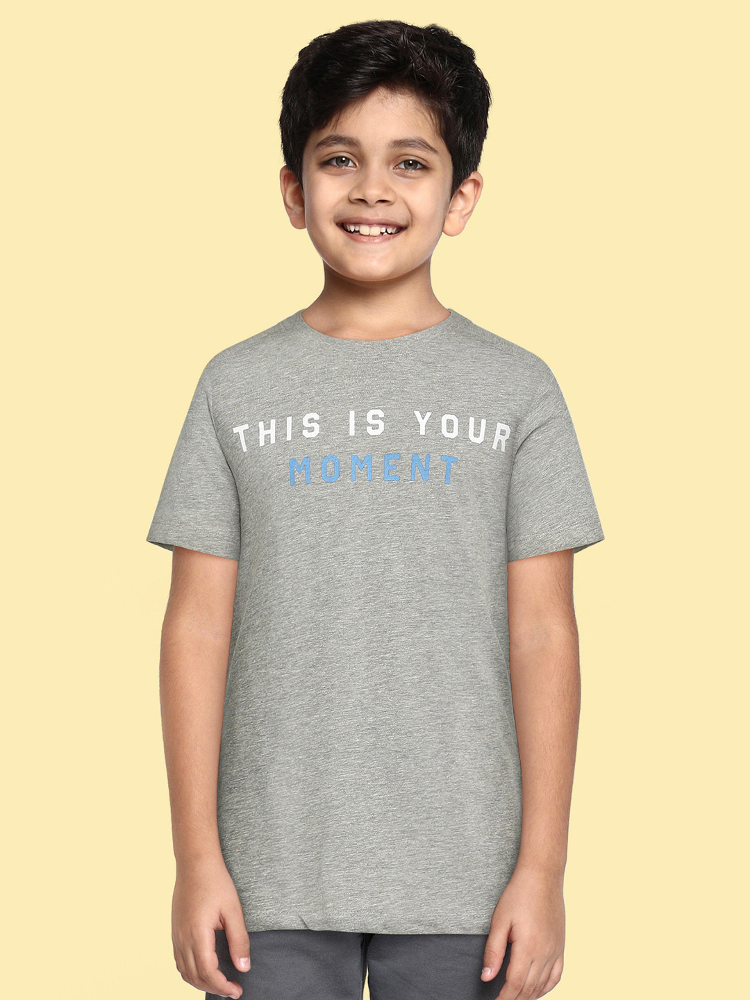 HRX by Hrithik Roshan Boys Grey Melange Typography Printed Lifestyle T-shirt