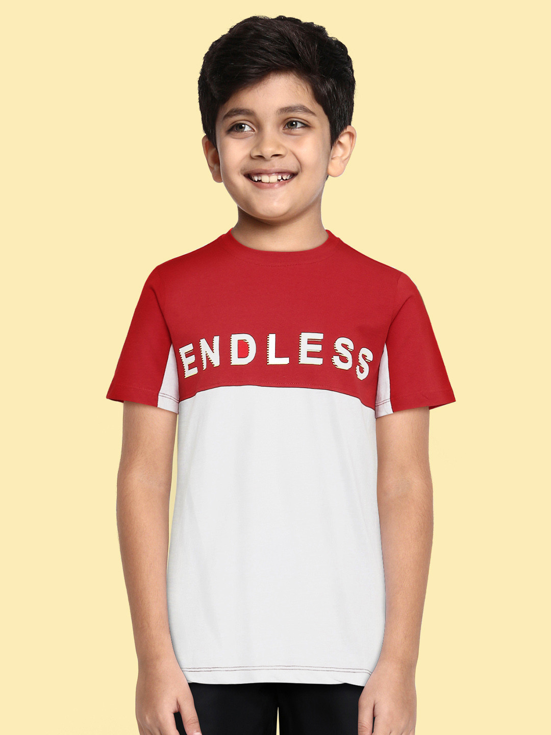 HRX by Hrithik Roshan Boys White & Red Typography Colourblocked Lifestyle T-shirt