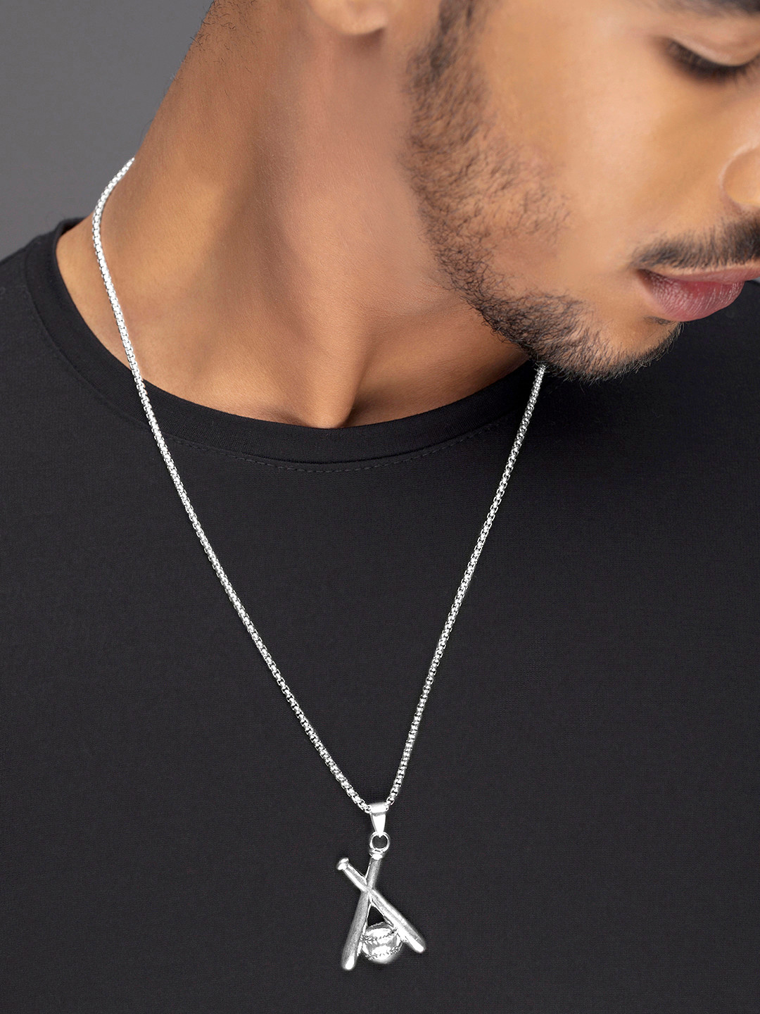 Roadster Men Silver-Toned Silver-Plated Chain with Baseball Pendant