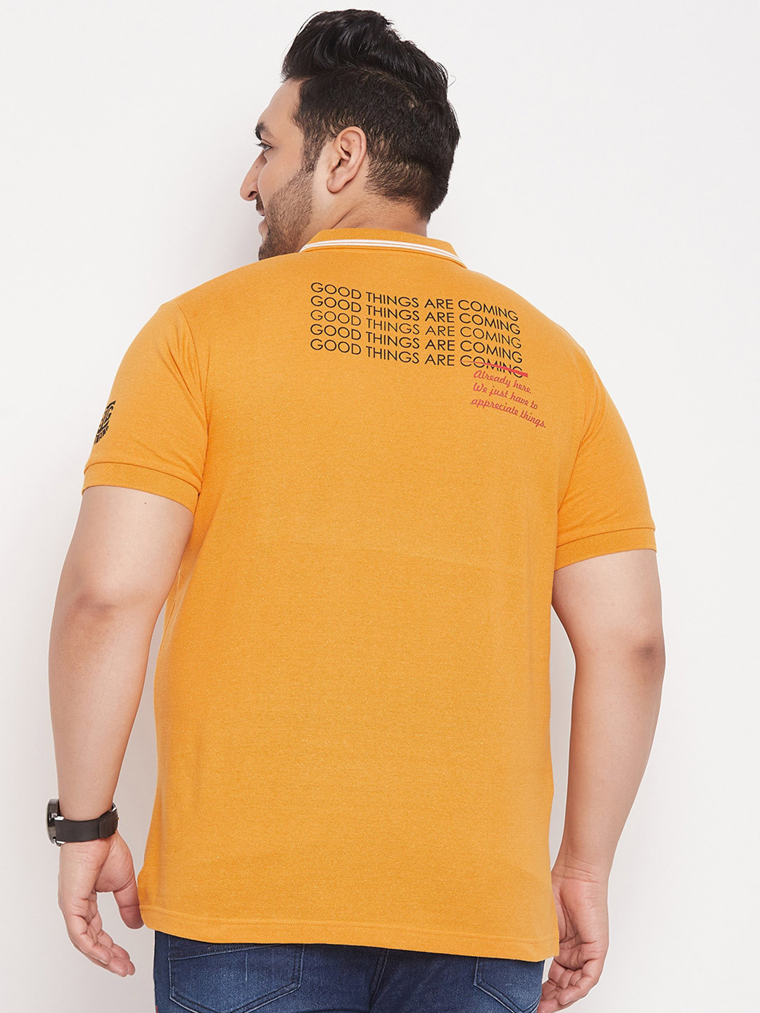 bigbanana Men Plus Size Yellow Polo Collar T-shirt