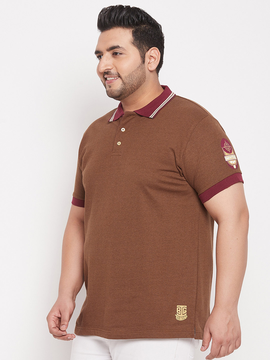 bigbanana Men Plus Size Beige Polo Collar T-shirt