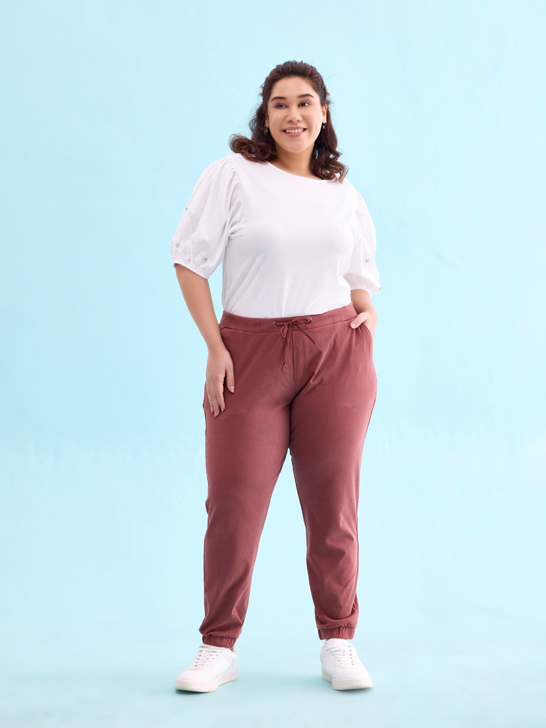 Go Colors Women Rust Solid Track Pants