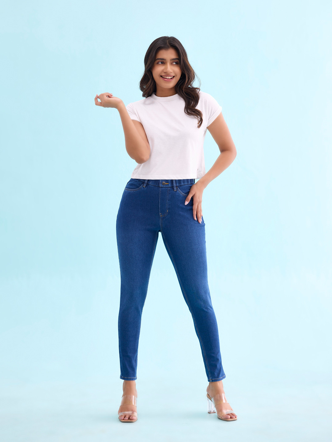 Go Colors Women Plus Size Blue Regular Fit Jeggings