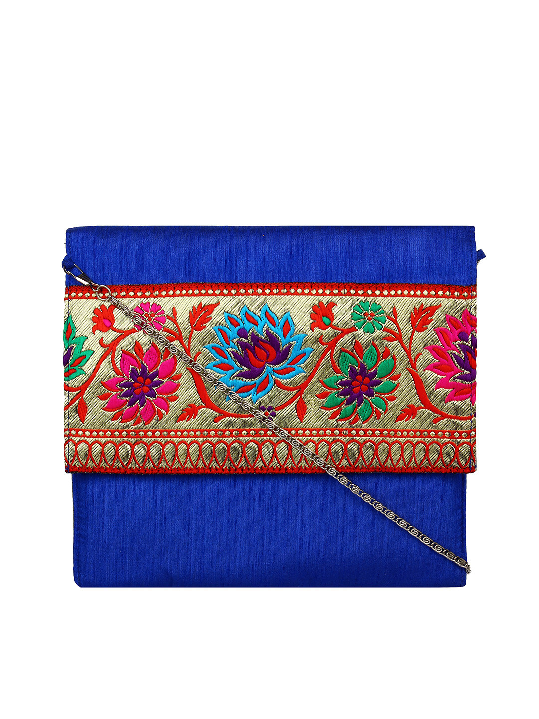 Anekaant Blue Embroidered Clutch with Sling Strap