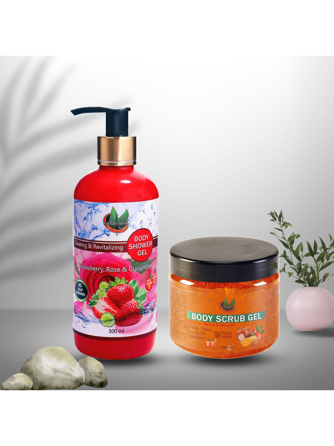 NatureNova Herbals Set of Shower Gel 300ml & Body Scrub Gel 200ml