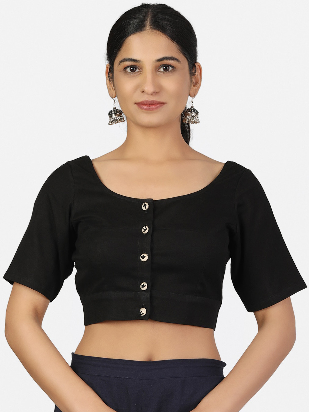 Llajja Women Black Solid Cotton Saree Blouse