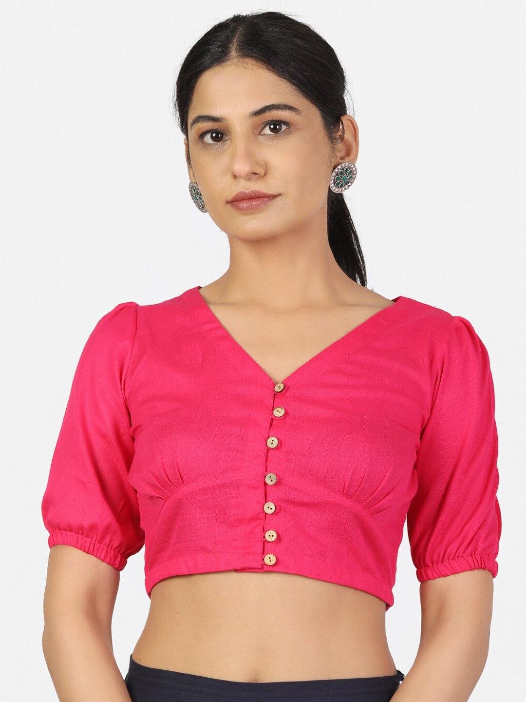 Llajja Magenta Solid Pure Cotton Non-Padded Saree Blouse