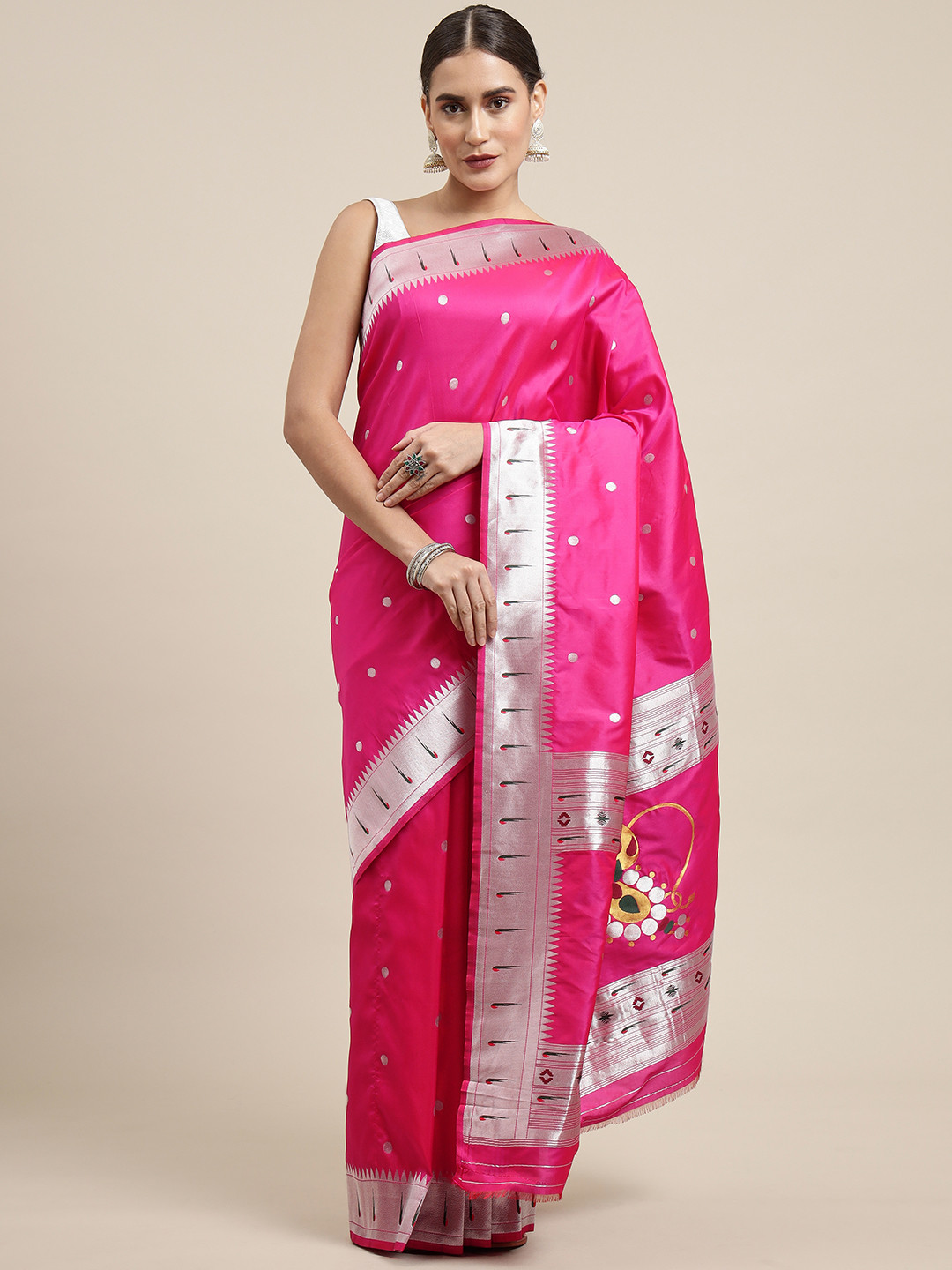 Royal Rajgharana Saree Pink & Silver Woven Design Paithani Sarees