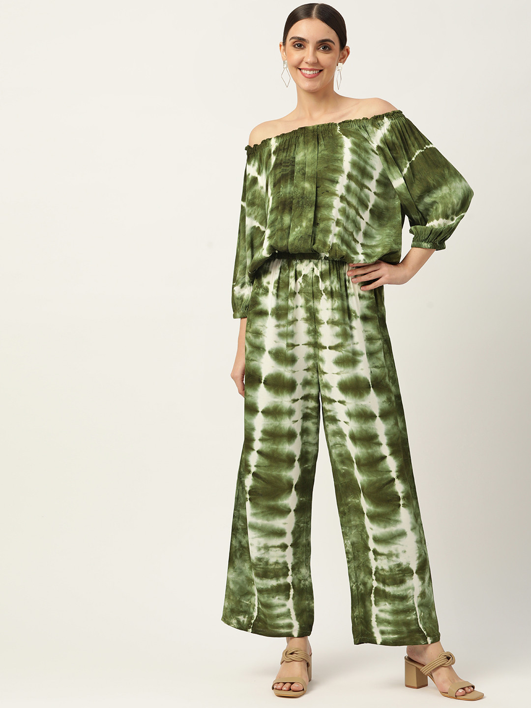 Maaesa Women Olive Green & White Tie & Dyed Co-Ords