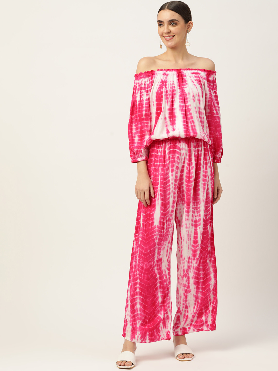 Maaesa Women Pink & White Tie & Dyed Co-Ords
