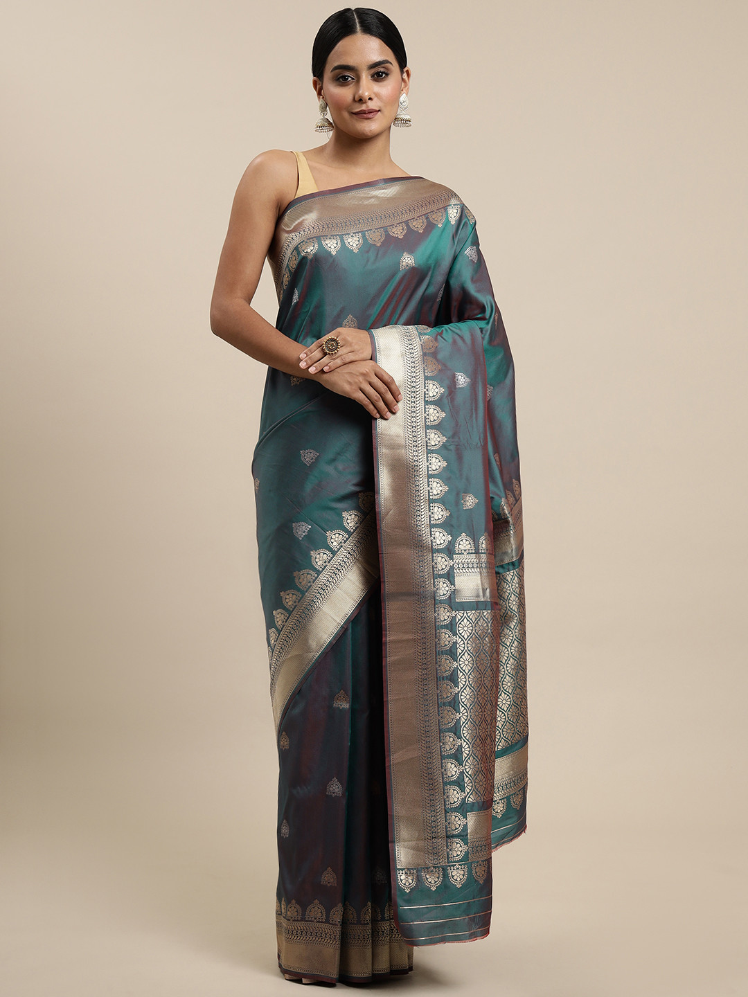 Royal Rajgharana Saree Teal Blue & Silver Woven Design Silk Blend Sarees