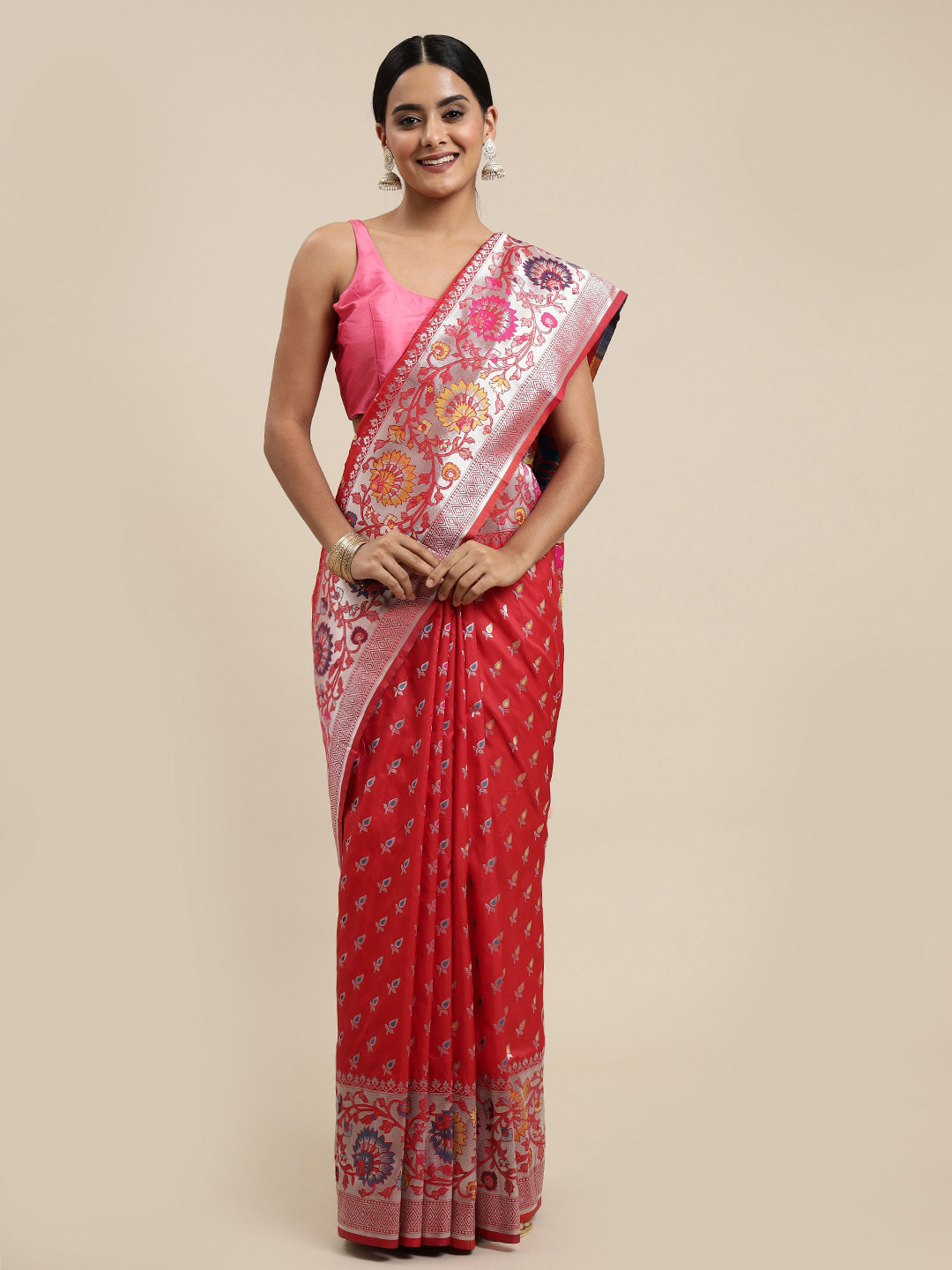 Royal Rajgharana Saree Red & White Woven Design Silk Blend Sarees
