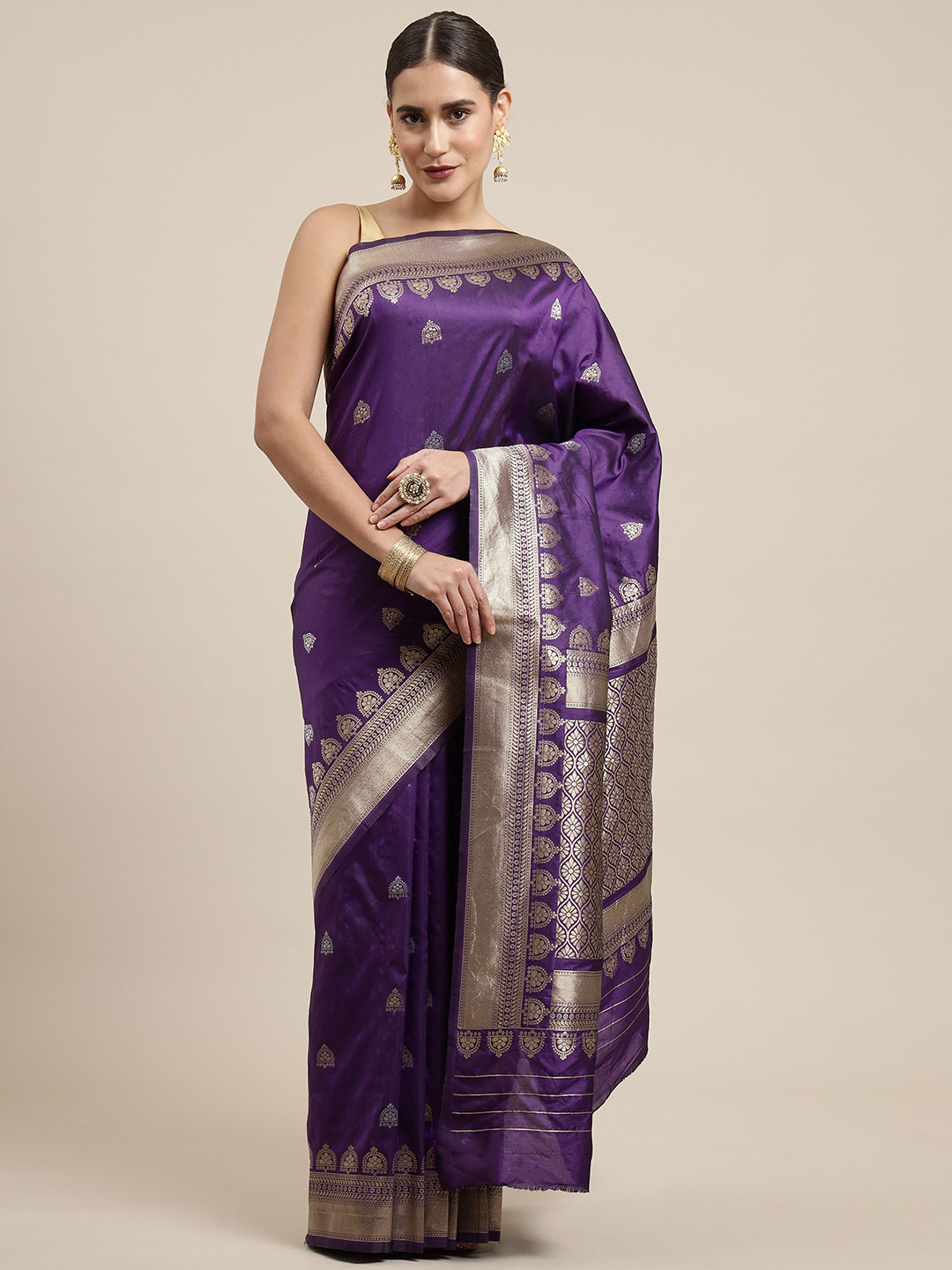 Royal Rajgharana Saree Purple & Silver Woven Design Banarasi Sarees