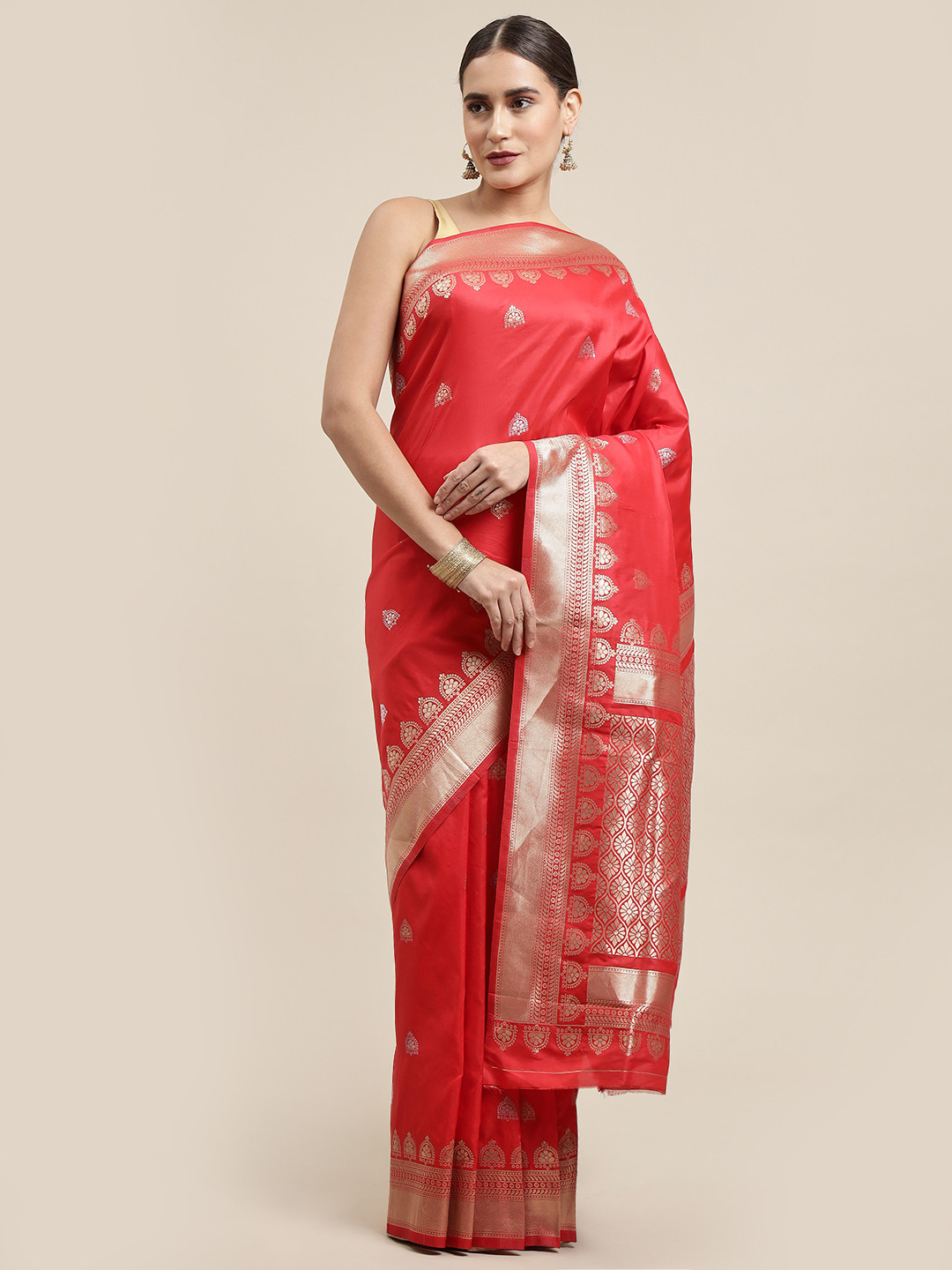 Royal Rajgharana Saree Red & Silver Woven Design Silk Blend Sarees