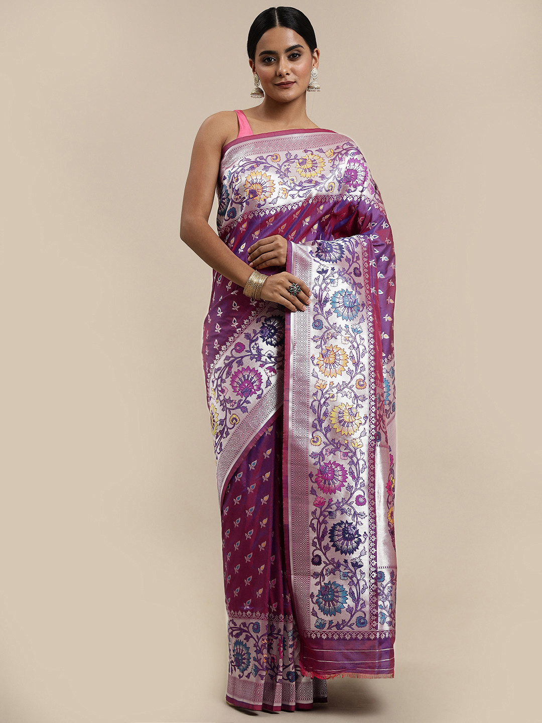 Royal Rajgharana Saree Purple & White Woven Design Silk Blend Sarees