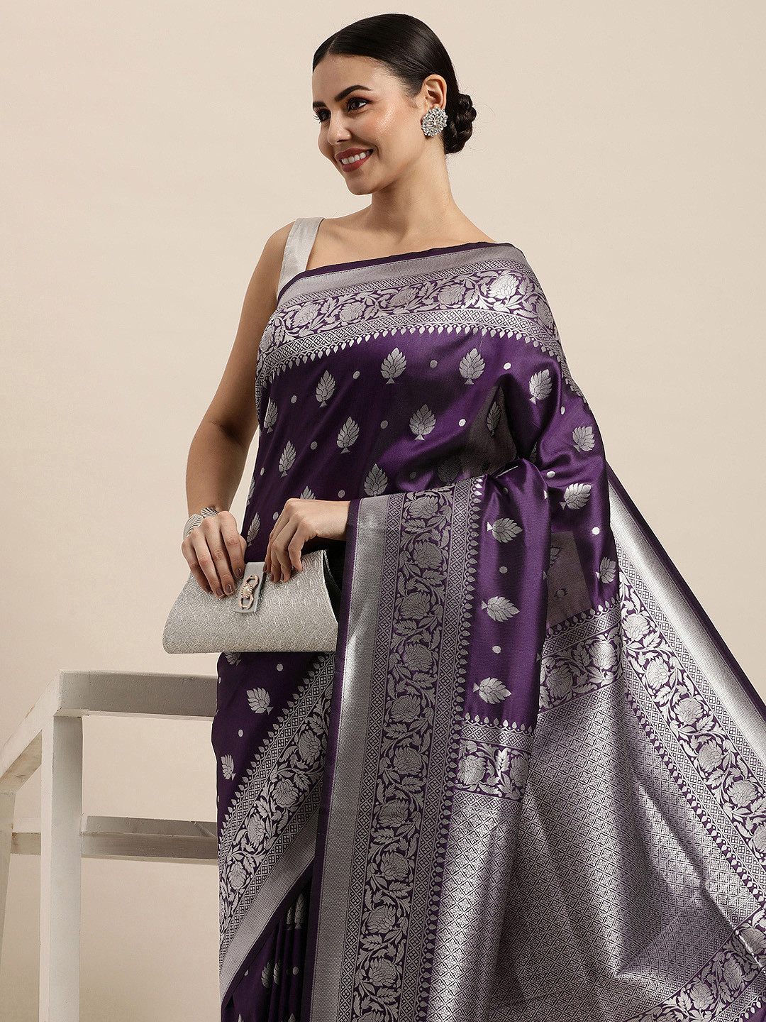 Royal Rajgharana Saree Purple Ethnic Motifs Silk Blend Paithani Sarees